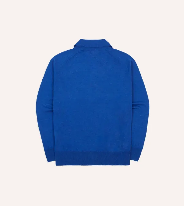 Blue Linen-Cotton Knitted Long-Sleeve Polo Shirt Elegant