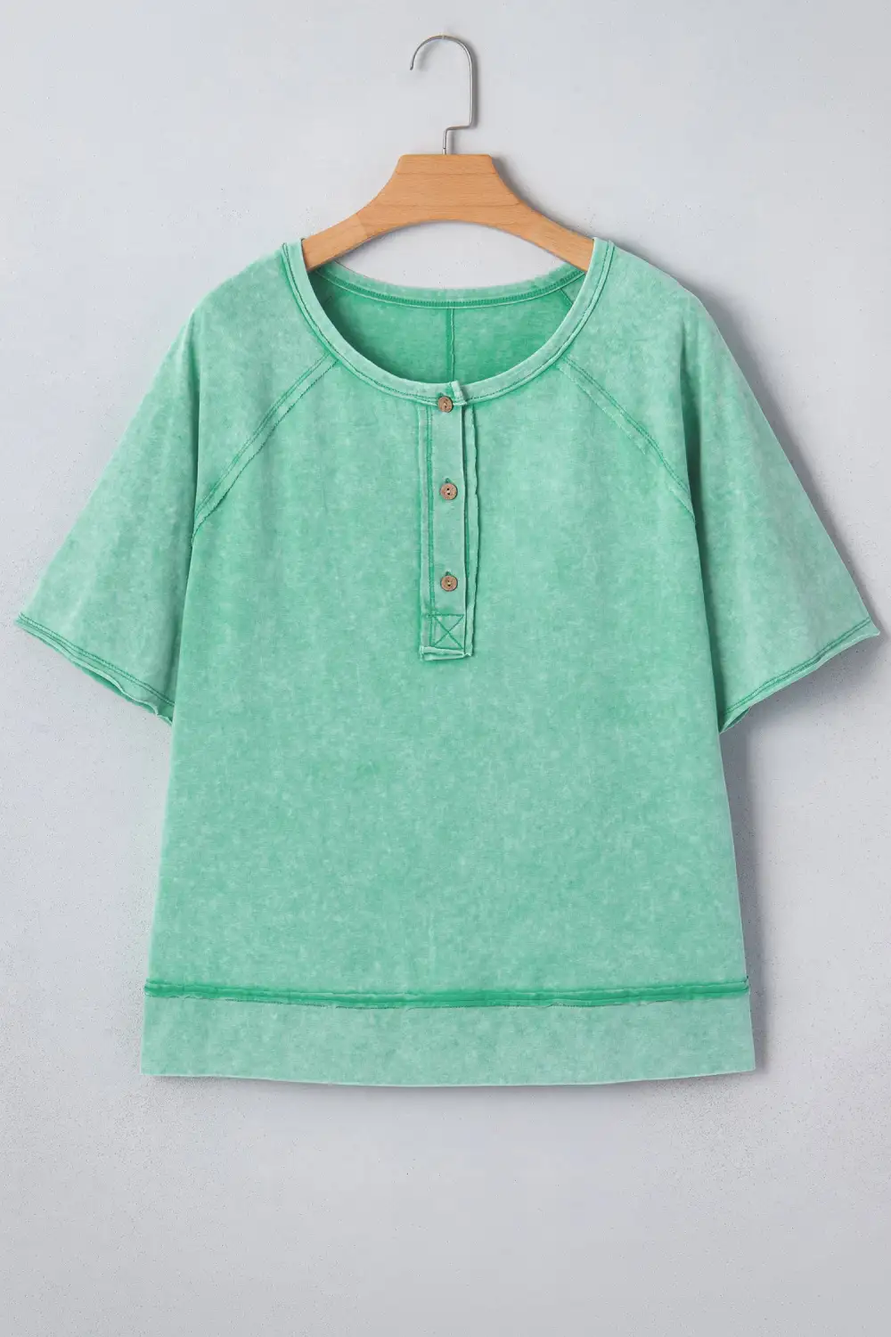 Half Buttons Raw Seam Tee