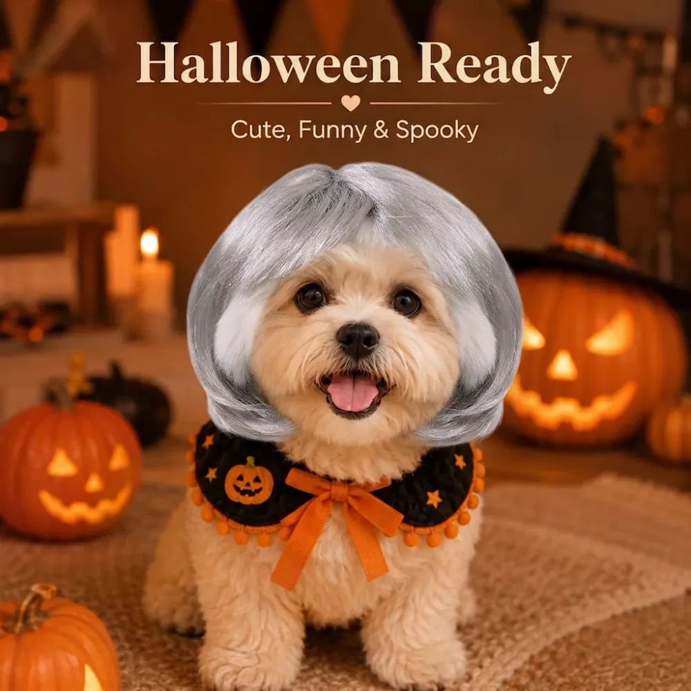 Cute Short Hair Wig Pet Headband, Funny Pet Wig Hair Accessories for Dogs & Cats