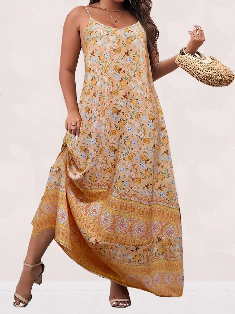 Spirit and Rebel Plus Size Floral Print Boho Maxi Dress