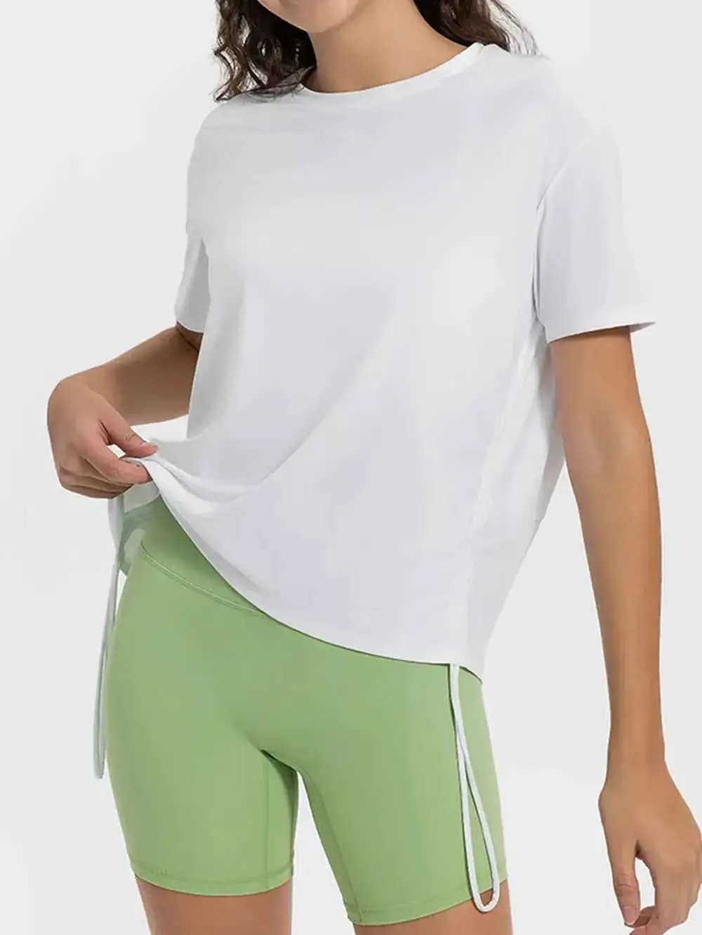 Drawstring Round Neck Short Sleeve Active T-Shirt