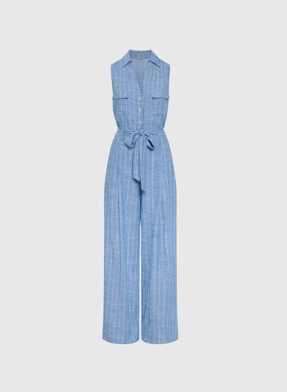 V-Neck Blue Striped Jumpsuit