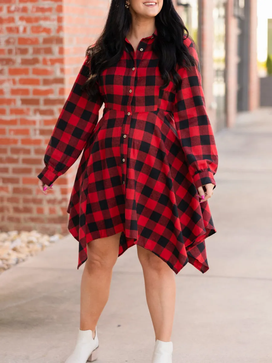 Red checkered irregular dress