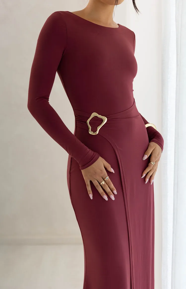 Long Sleeve Wrap Bodycon Maxi Dress