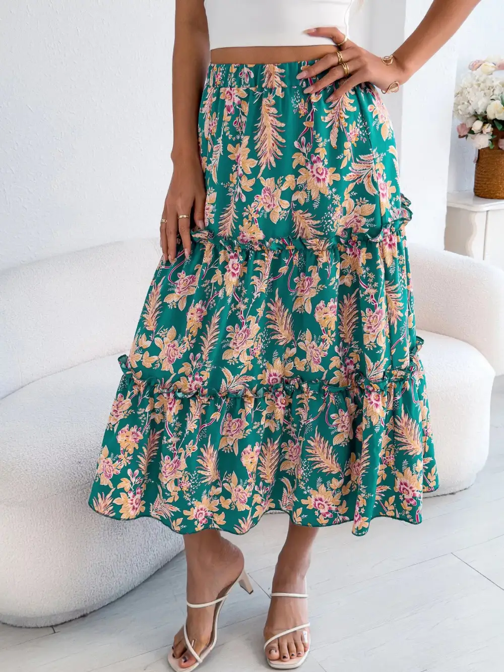 Everyday Ruffle Floral Midi Skirt
