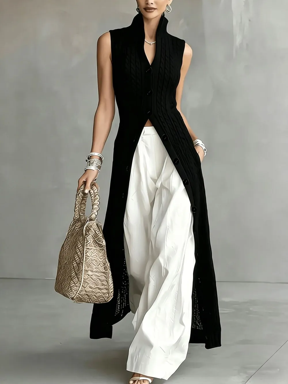 V-Neck Split Midi Slip Dress