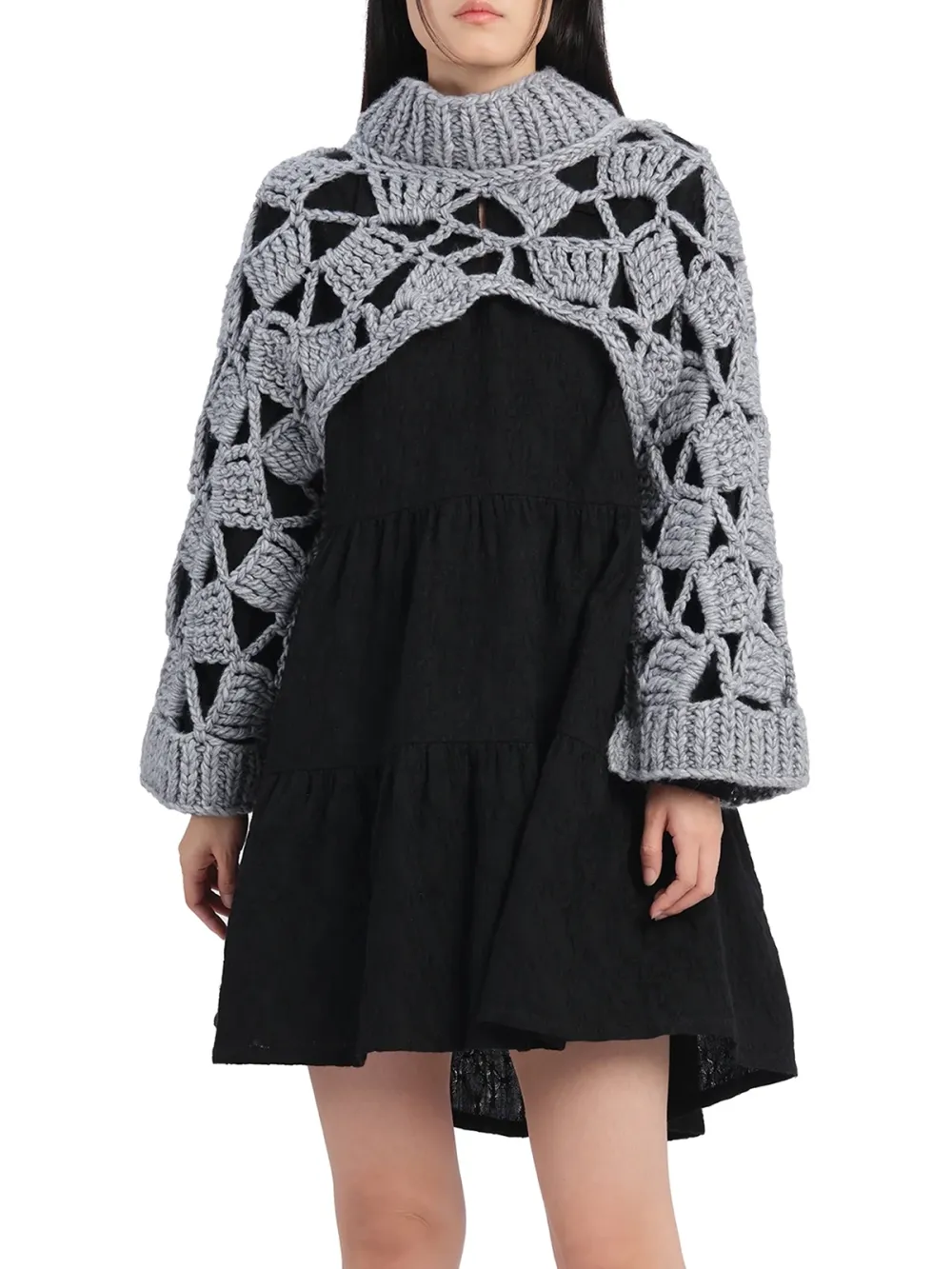 Chunky Crochet Overlay Vest Dress