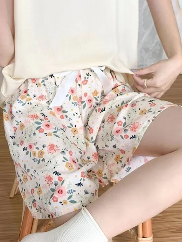 Loose Cotton-Blend Printing Casual Lounge Bottom