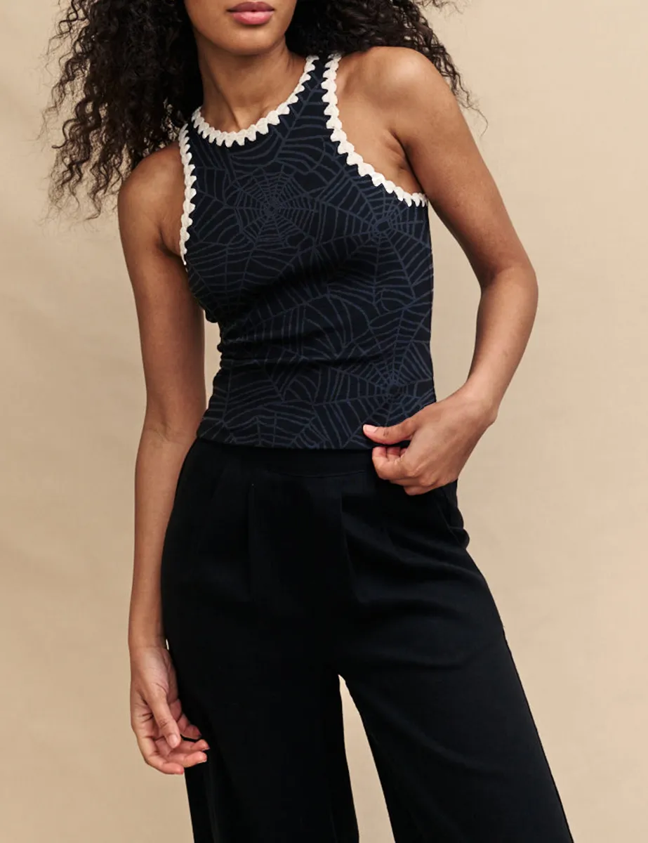 Black Crochet Trim Racer Vest Top