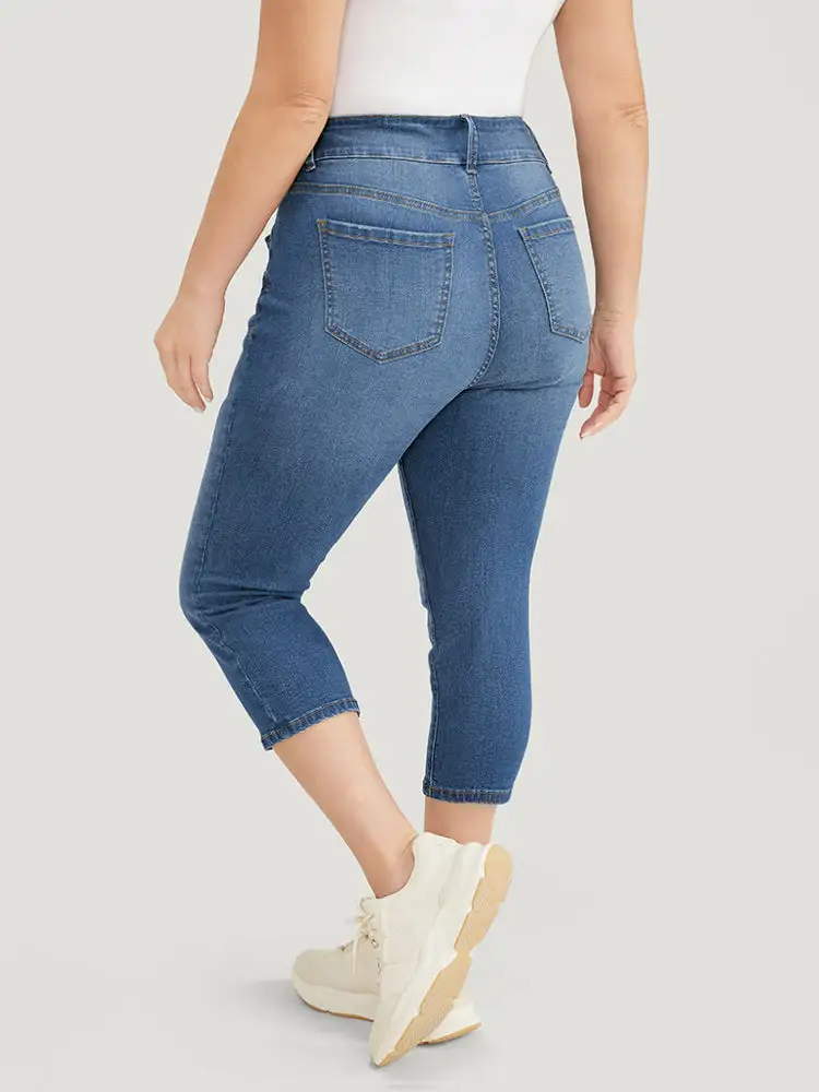 Very Stretchy High Rise Medium Wash Cropped Jeans