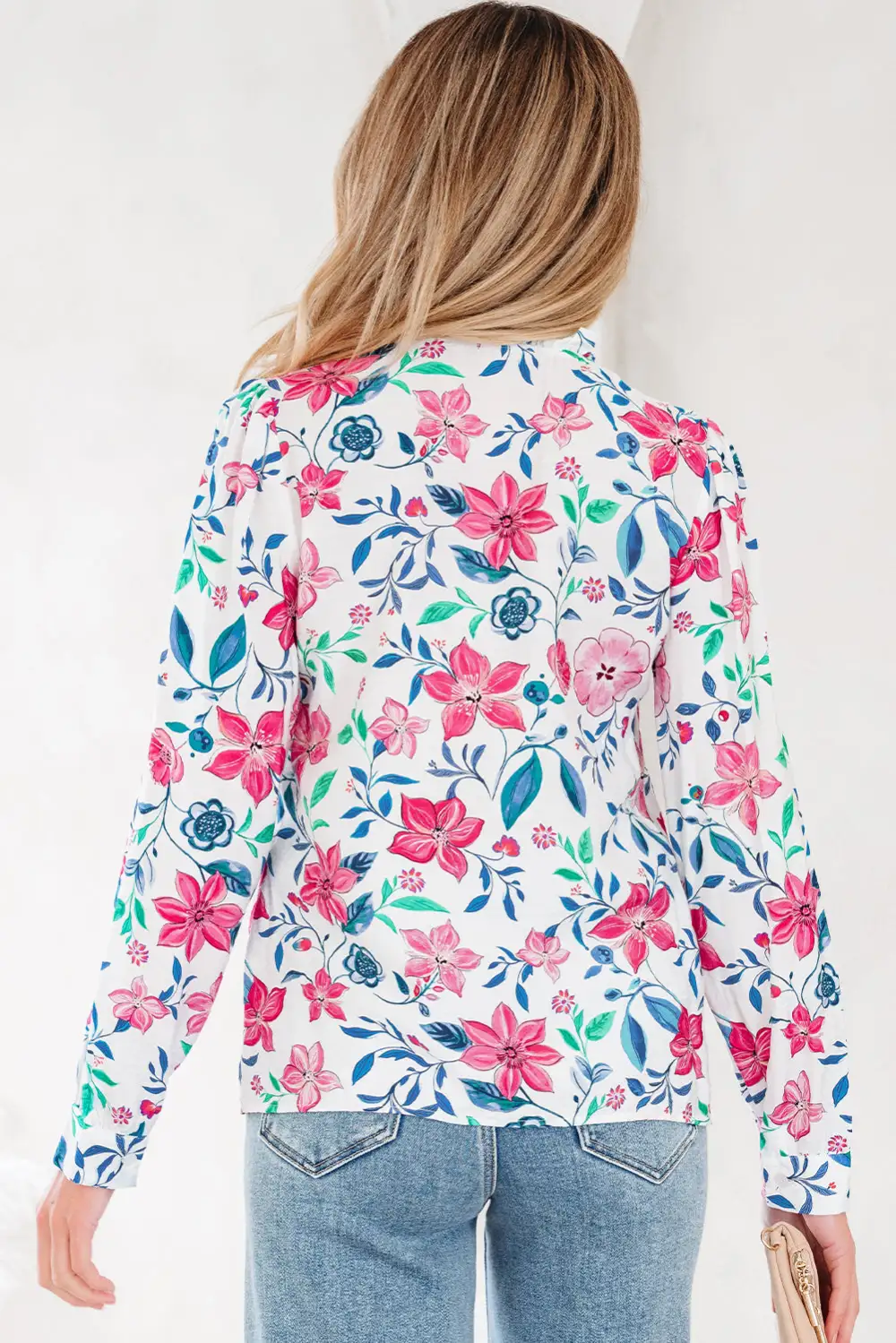 Floral Lace Trim Button Front Shirt Blouse