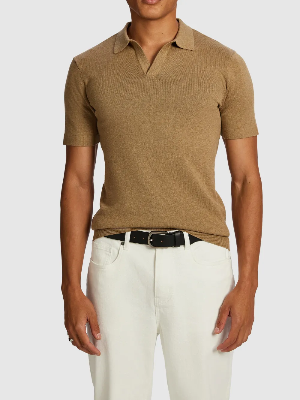 Tan Short Sleeve Knit Polo Shirt