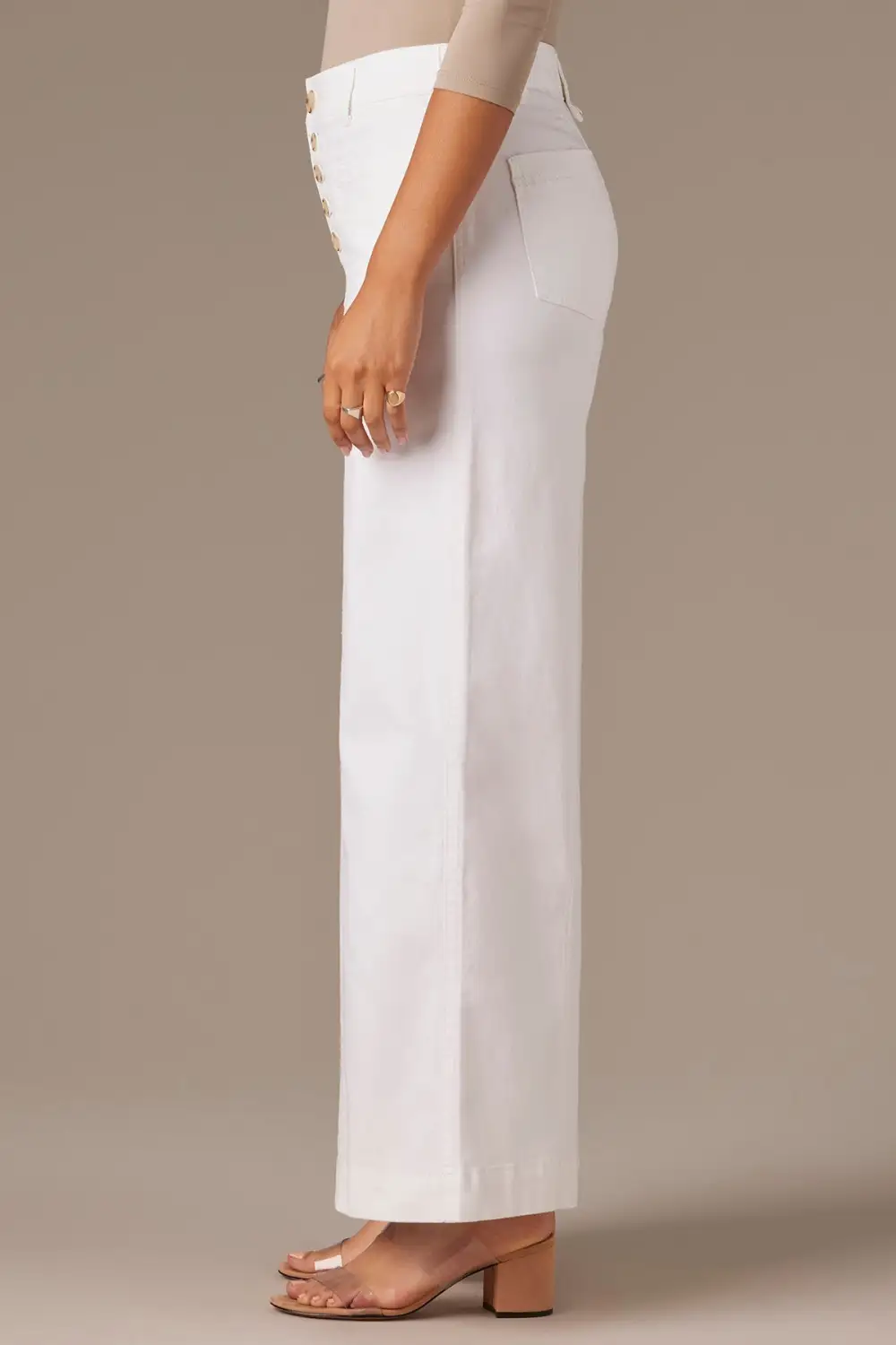 Petite Button Fly Wide Leg Pants