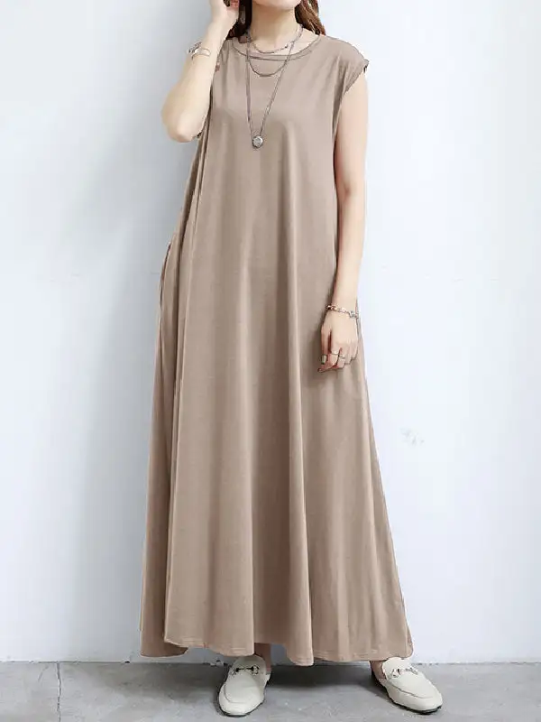 Simple Sleeveless Neck Maxi Dress