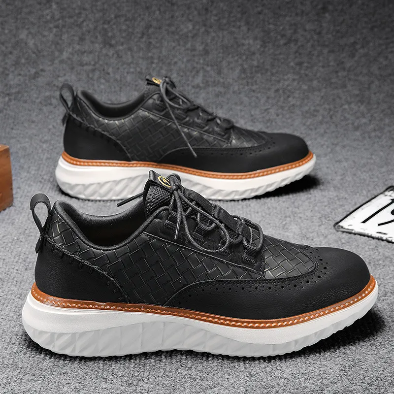 Men’s Comfortable Lace-Up Brogue Sneakers – Ultra-Lightweight & Breathable Woven Upper, Arch Support, Wide-Toe Fit, Shock-Absorbing Sole for All-Day Comfort