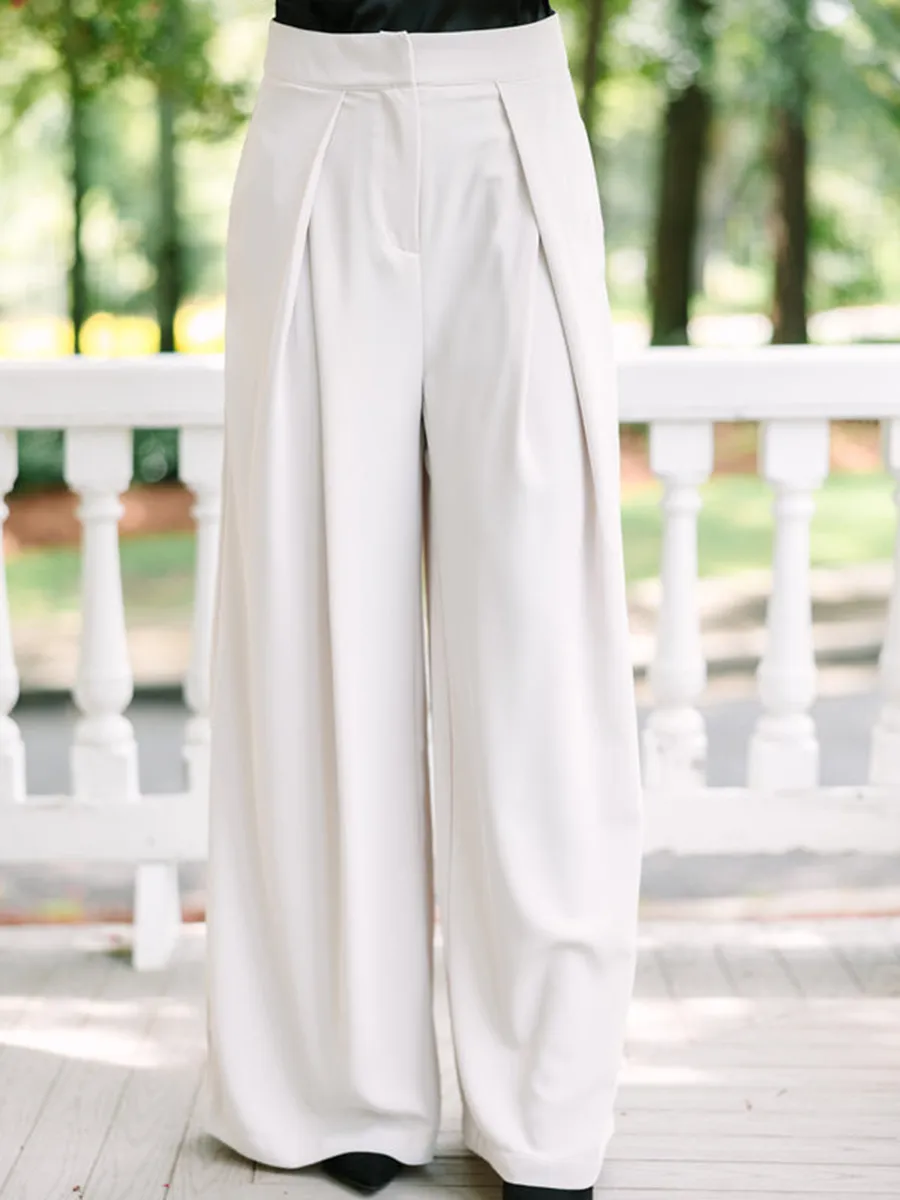 Cream White Wide Leg Trousers