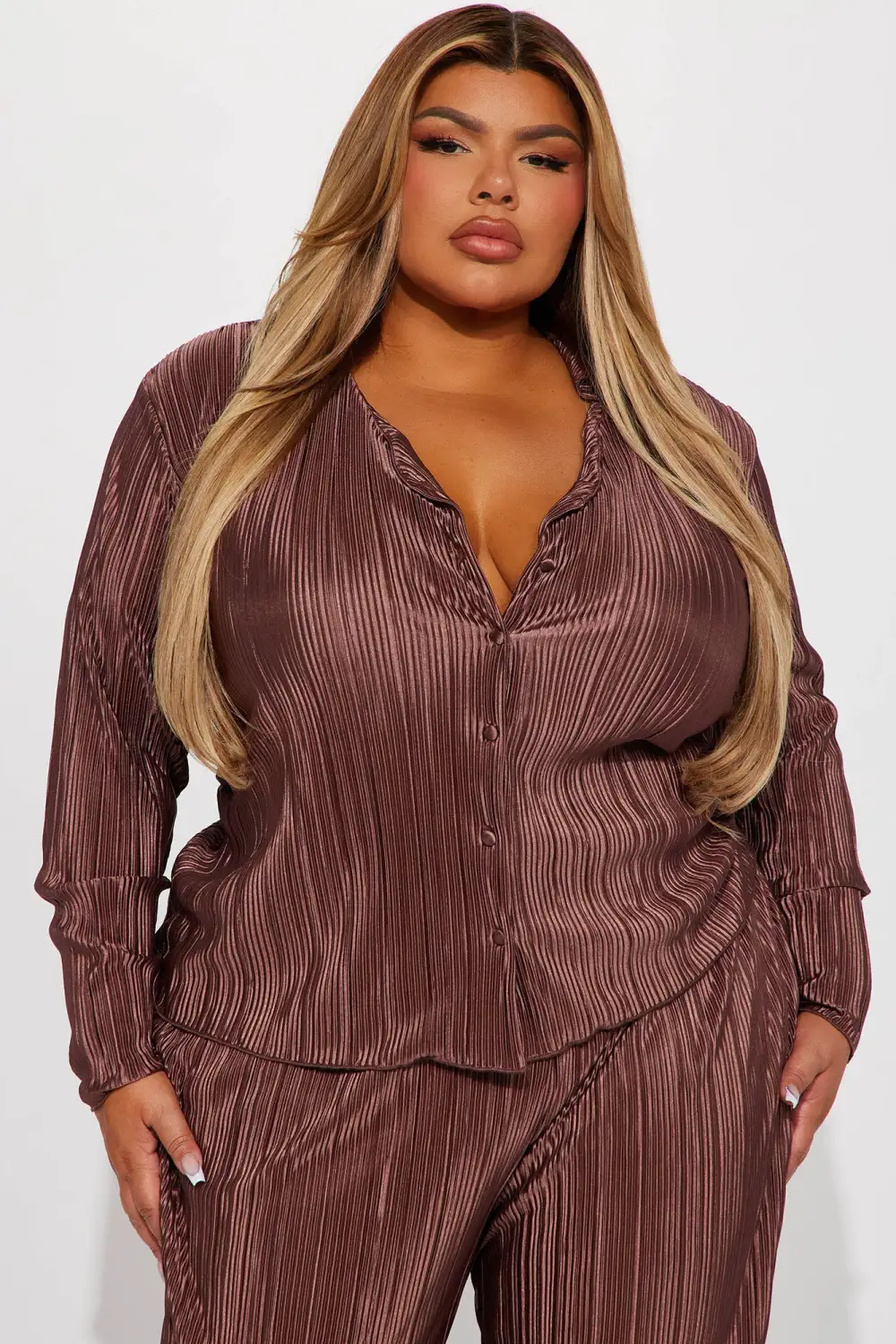 If It Plisse You Pant Set - Mocha