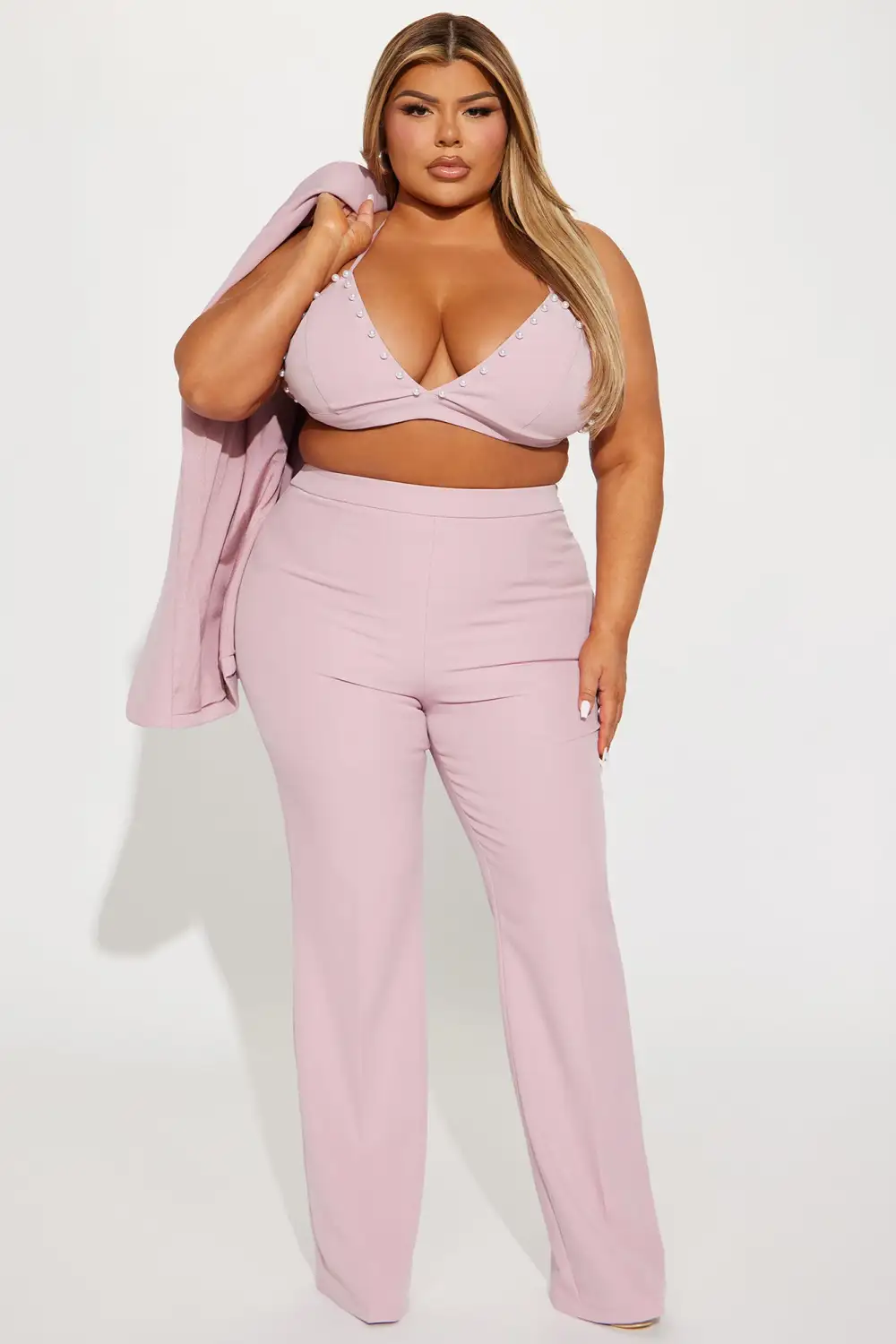 Pamela Pearl 3 Piece Blazer Pant Set - Blush