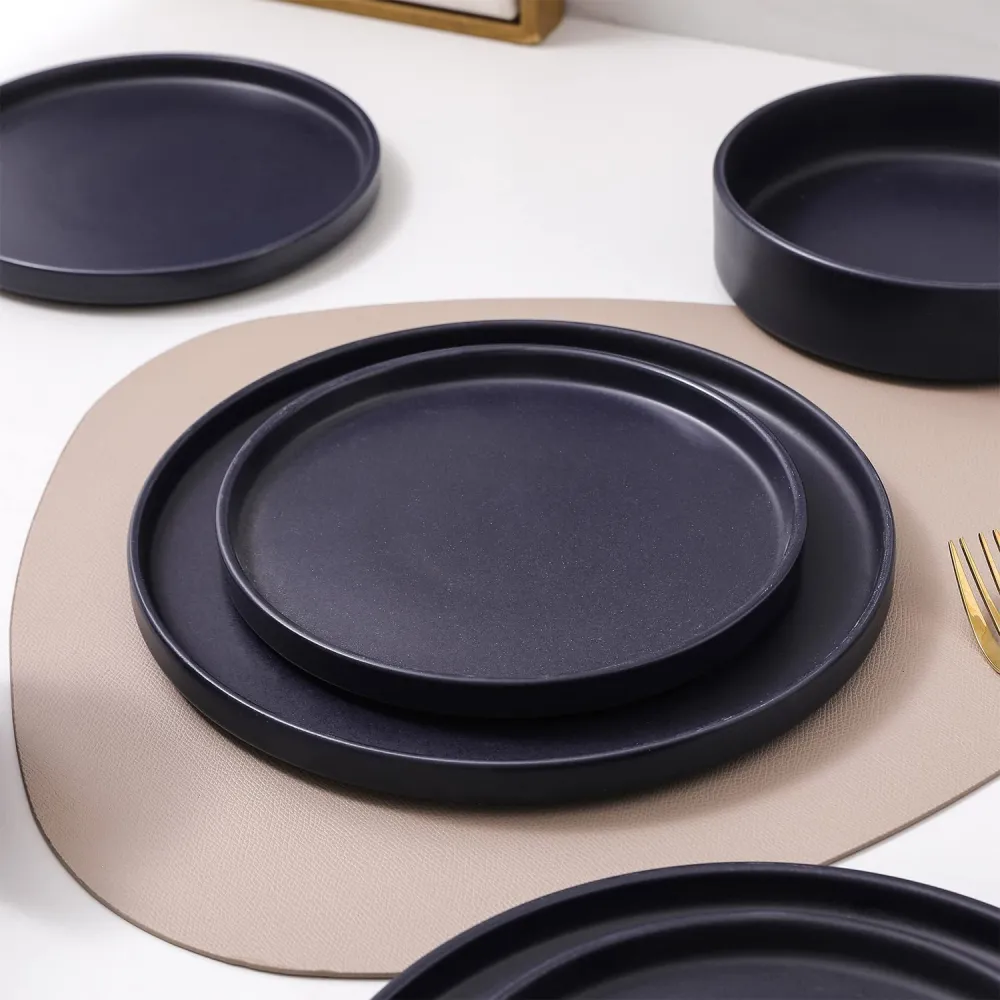 Stone Lain Coupe Dinnerware Set, Service For 8, Black Matte