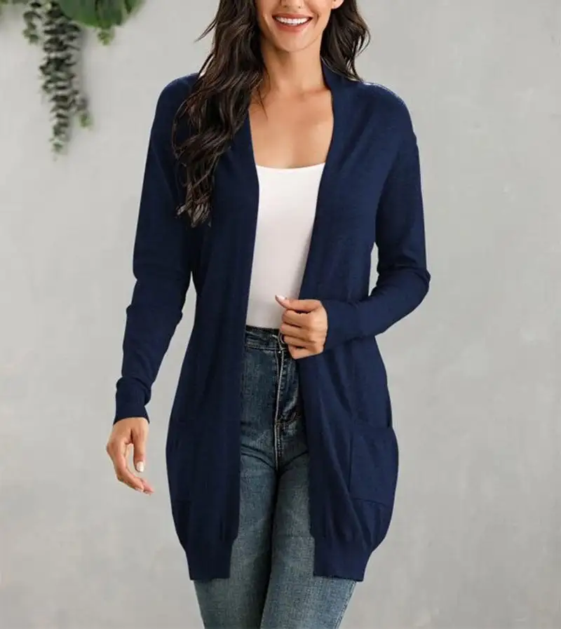 Women's Long Sleeve Knit Cardigan with Pockets in 5 Colors S-XL