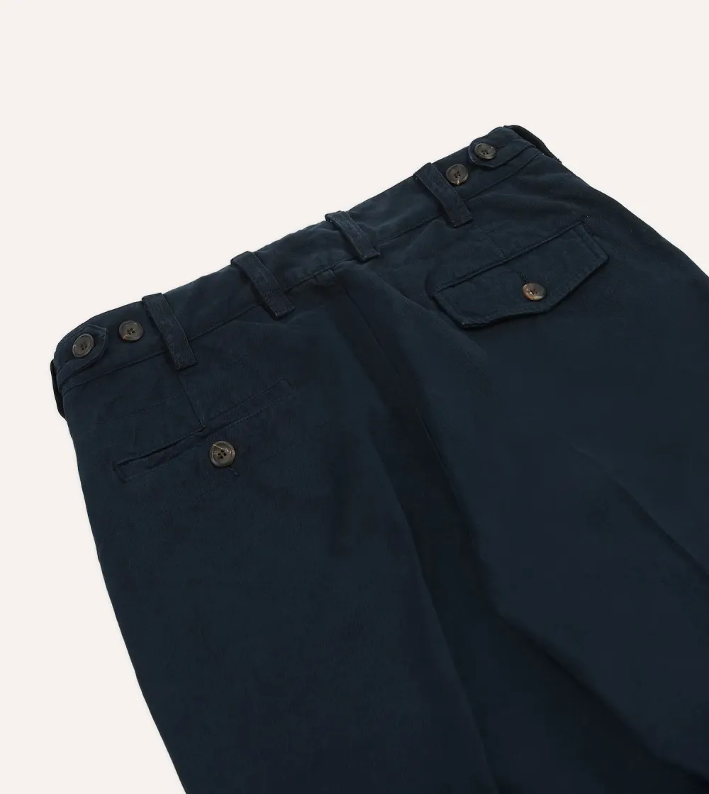 Daily Navy Textured Cotton Flat Front Chino
