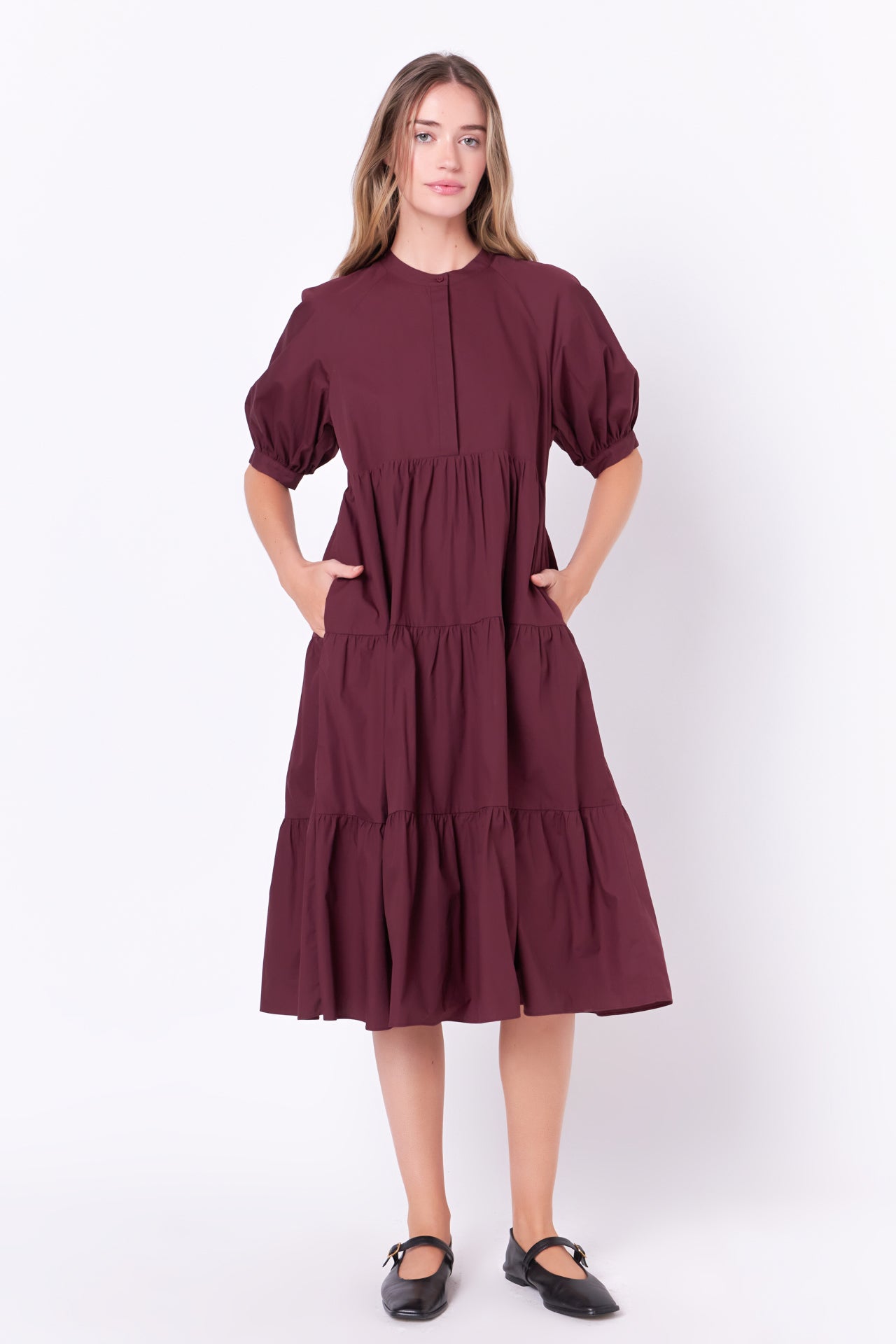 Short Puff Sleeve Midi Dress