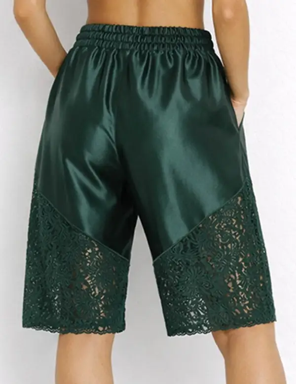 Lace Panel Drawstring Wide Leg Shorts