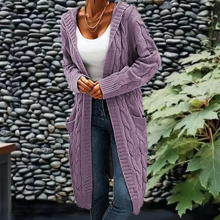 Women’s Mid-Length Knit Cardigan Sweater with Pockets in 4 Colors S-XL