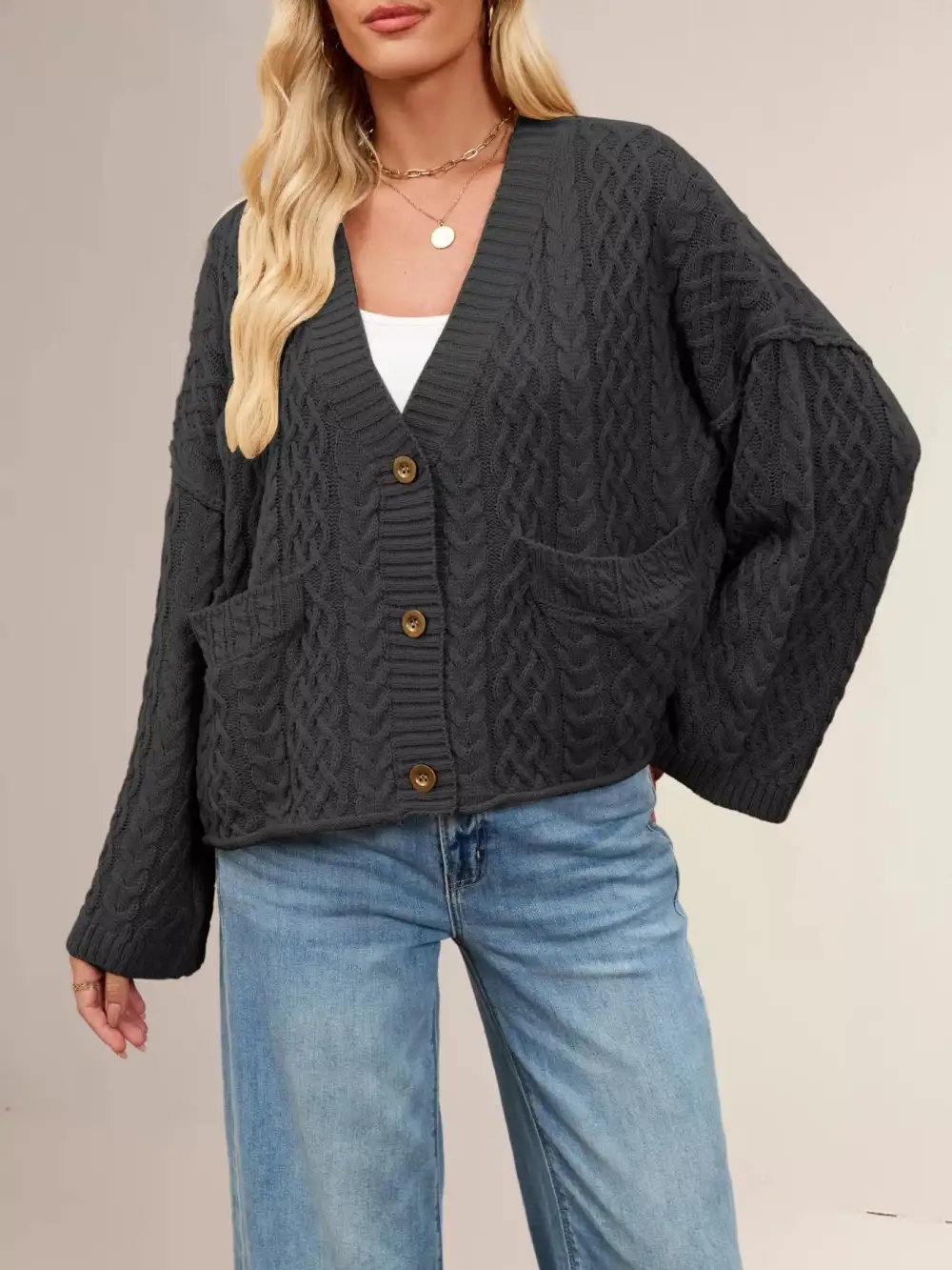 Cable Knit Button Down Cardigan