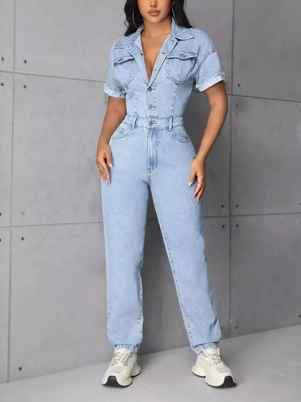 Everyday Denim Button Front Jumpsuit