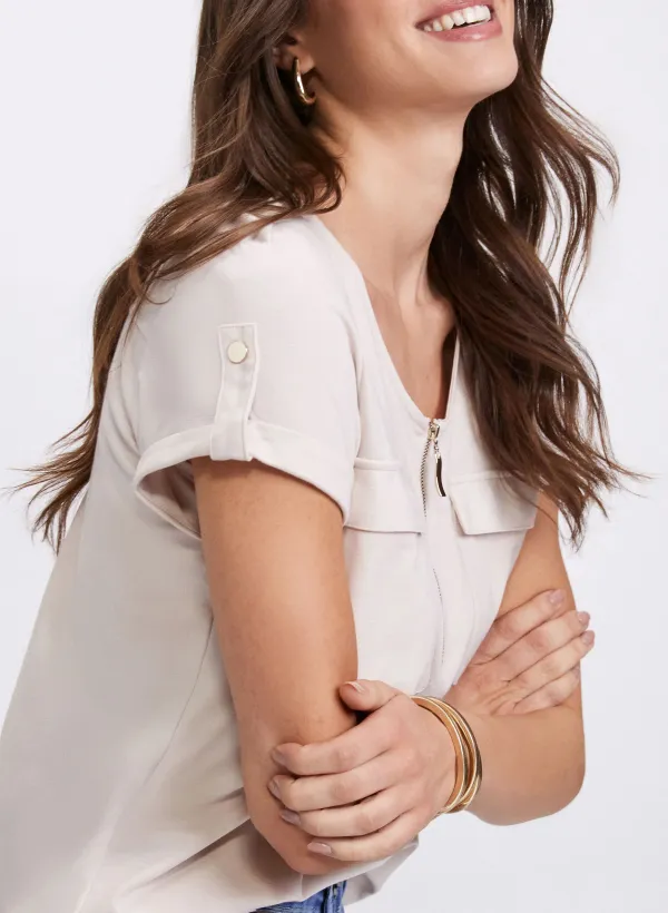 Zippered T-Shirt With Dual Pockets