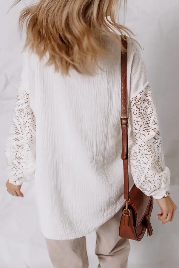Lace Trim Patchwork Long Sleeve Shirt Blouse