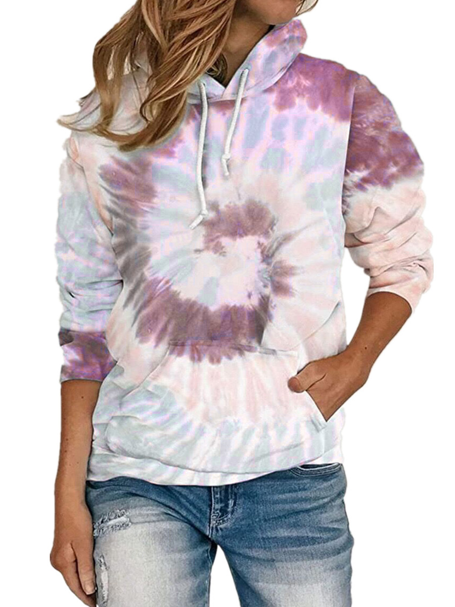 Loose Tie Dye Printed Hooded Long Sleeve Sweatshirt