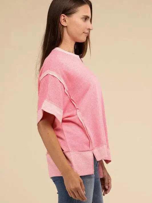 Pink Skies + Good Vibes Contrast Drop Shoulder Top