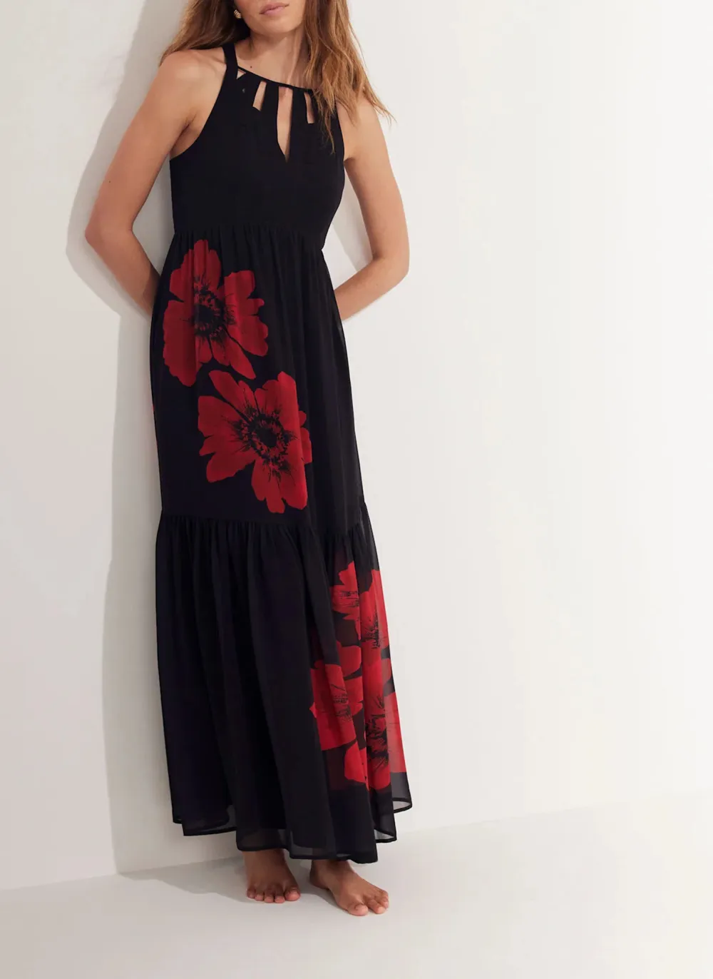 Casual Style Black Floral Print Maxi Dress