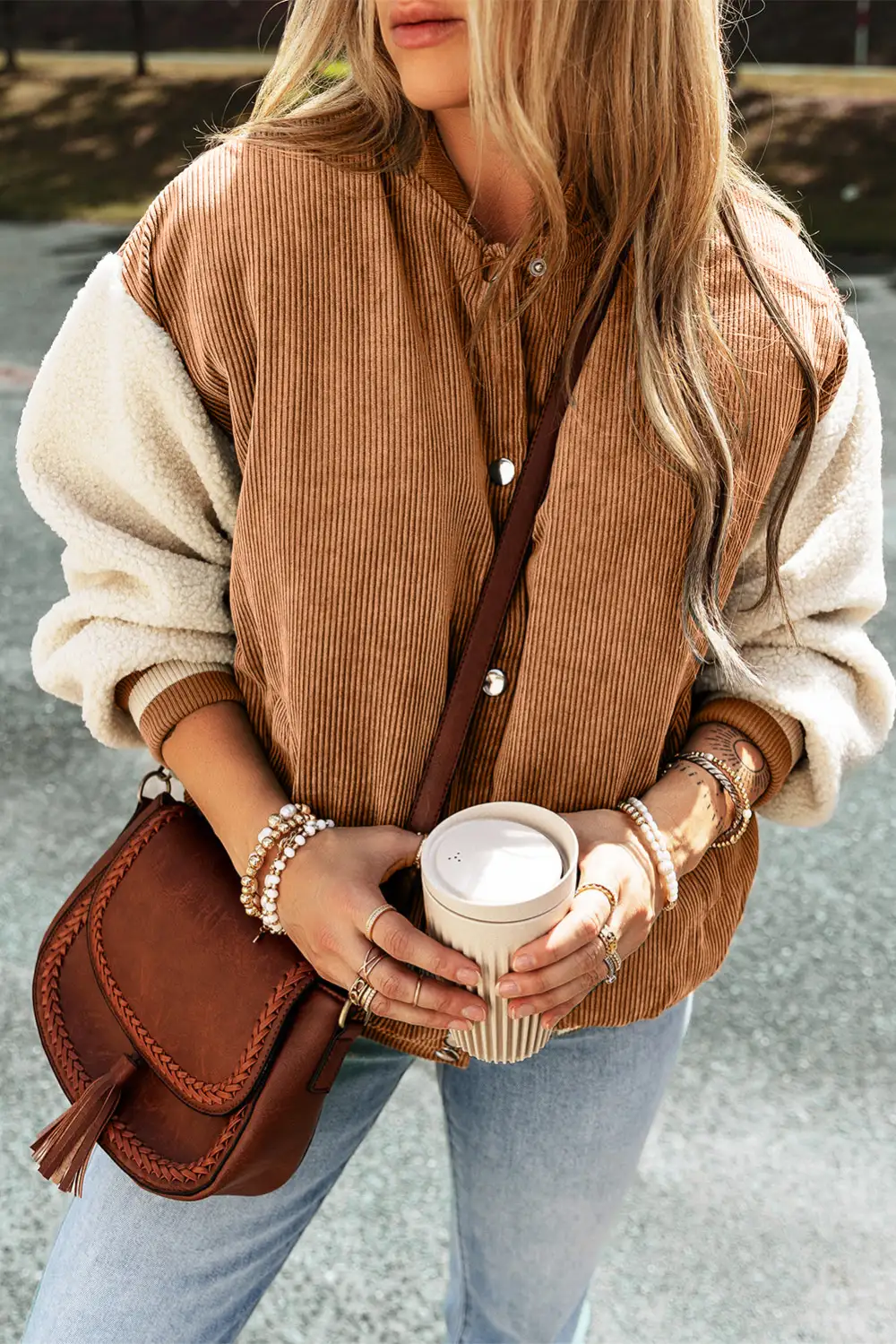 Everyday Fleece Corduroy Button Front Bomber Jacket