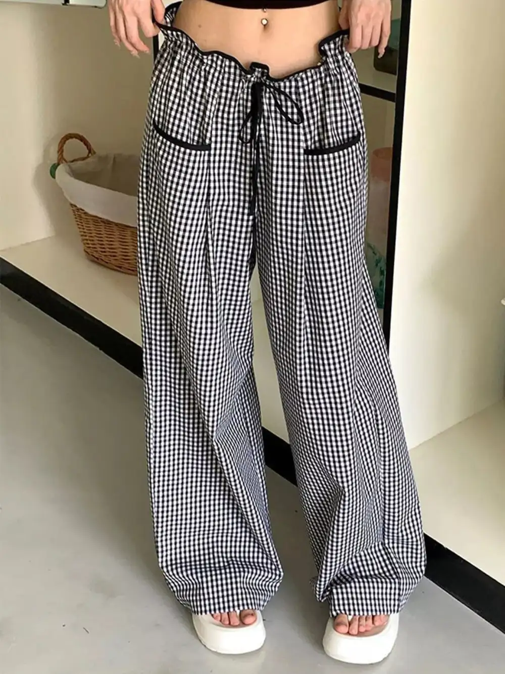 Gingham High Waisted Wide Leg Pants