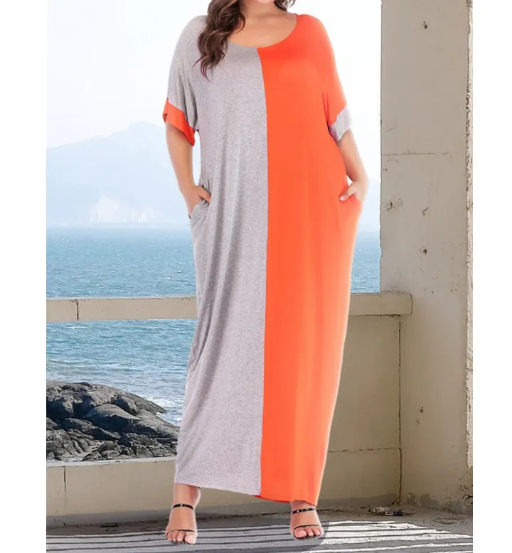 Plus Size Color Block Tee Dress with Pockets