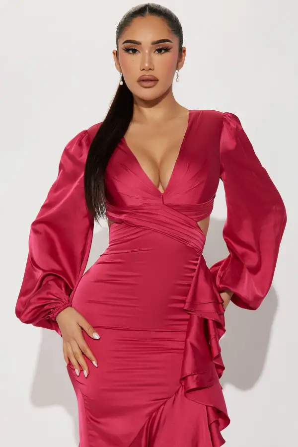 London Ruffle Maxi Dress - Raspberry