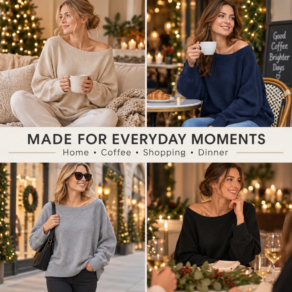 Women's Square Neck Sweater, Casual Off-Shoulder Long Sleeve Pullover, Women's Fall Winter Knit Top