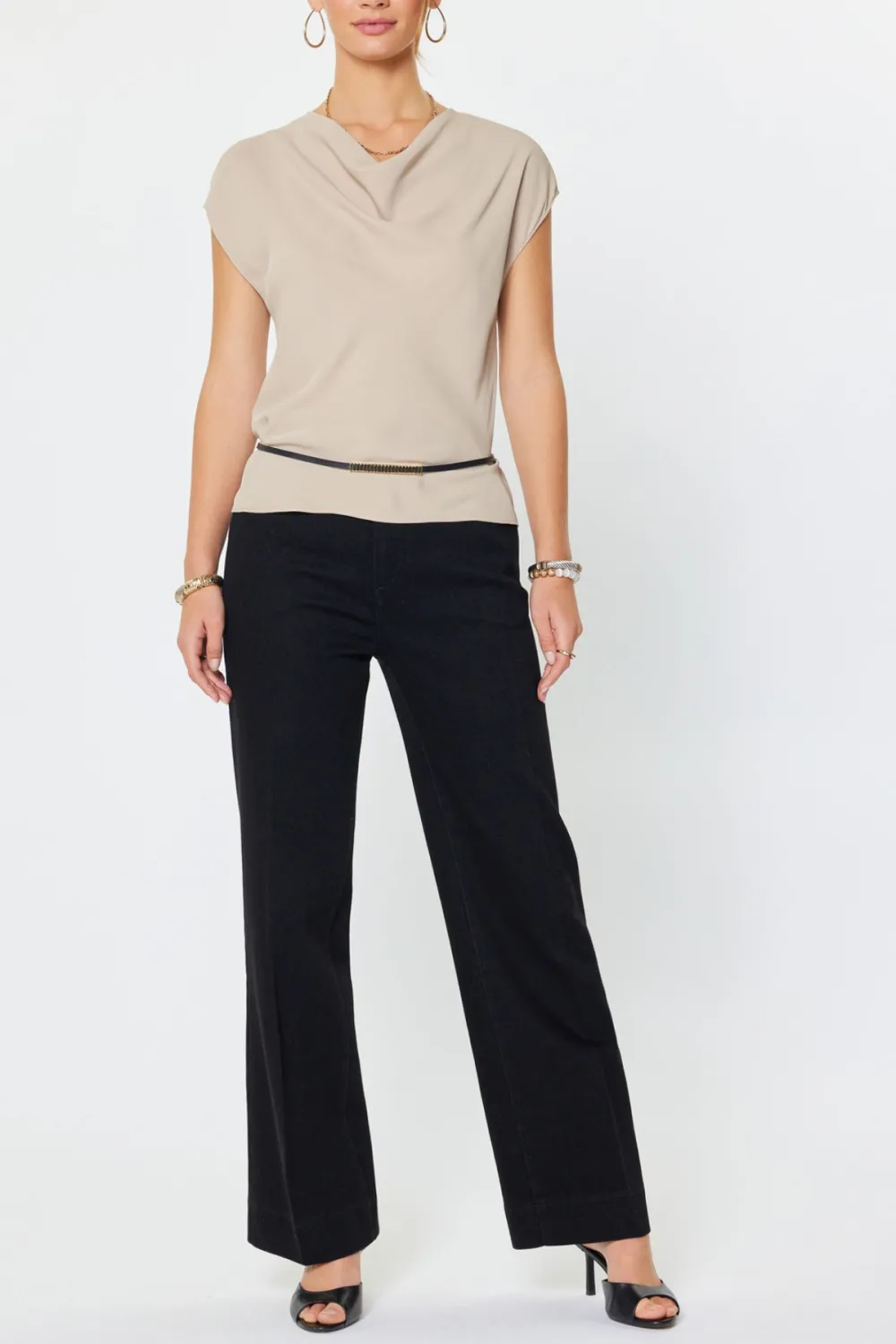 Cap Sleeve Draped Cowl Blouse