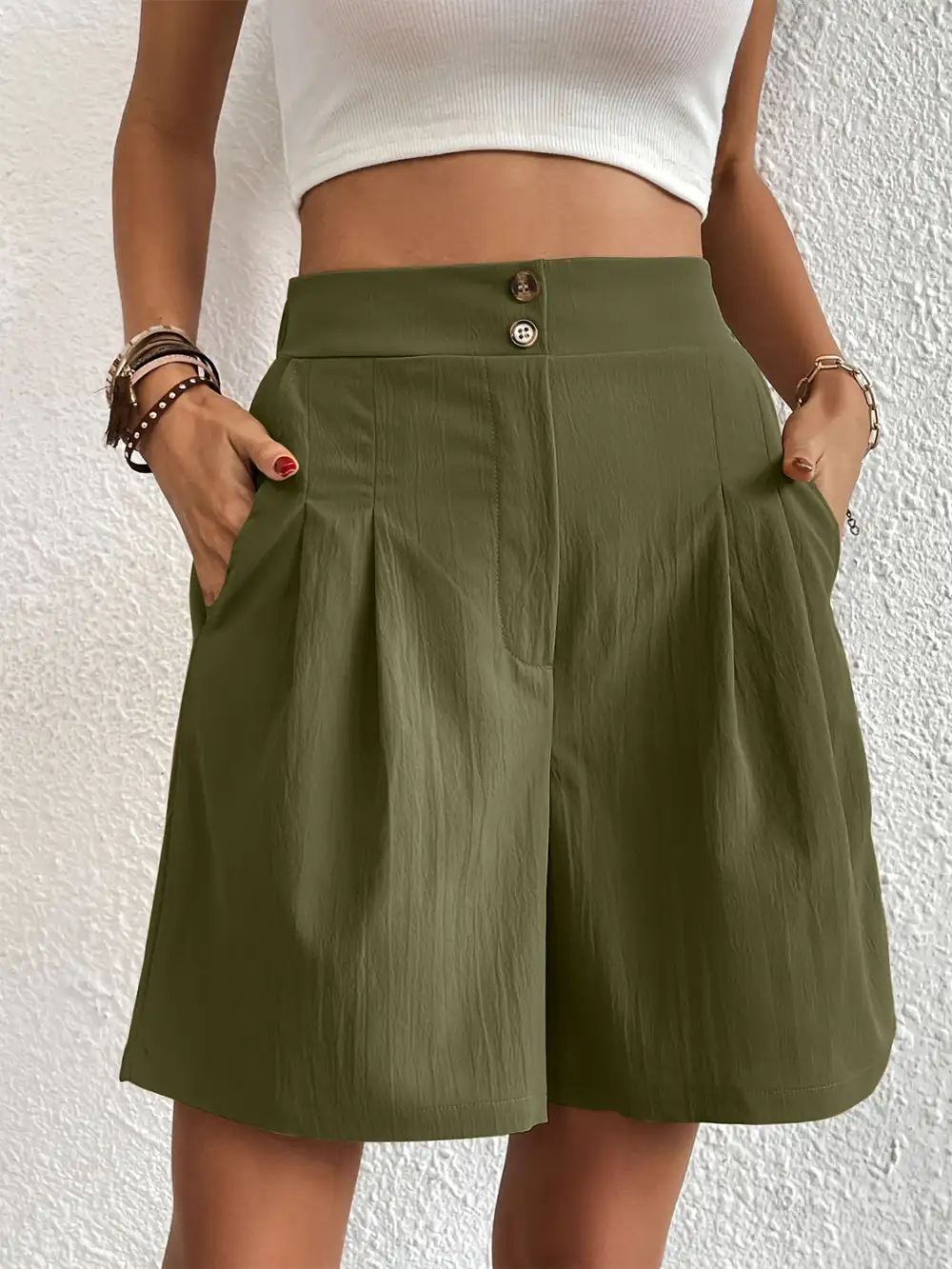 Utility Elastic Waist Pocket Detail Shorts