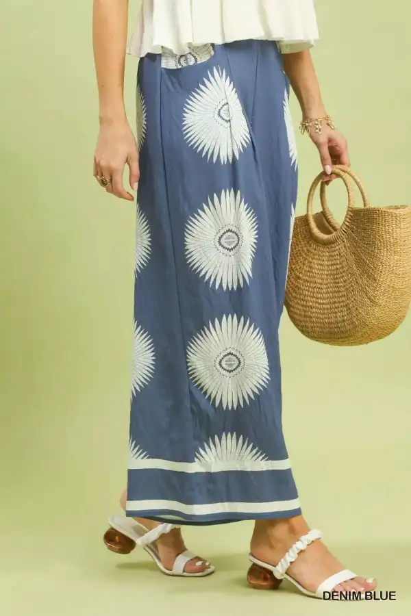 Abstract Border Print Wide Leg Pants