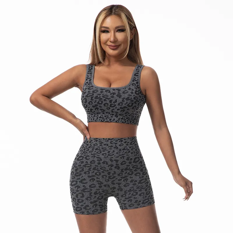 Seamless Leopard & Polka Dot, Sports Bra & Shorts Set SohoChic Sold by Coral Canton