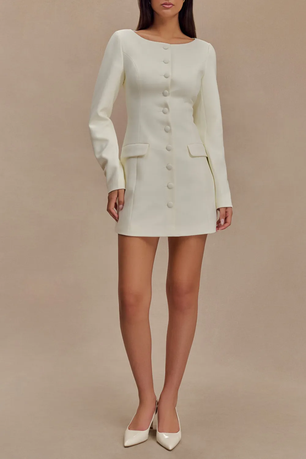 Boat Neck Suiting Mini Dress