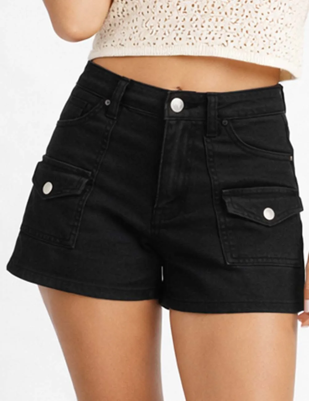 Button Front Pocket Denim Shorts