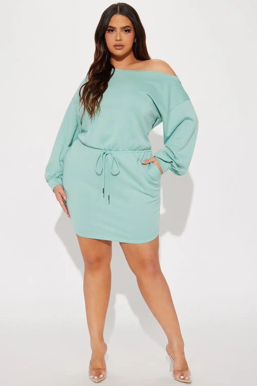 Just Chillin French Terry Mini Dress - Mint