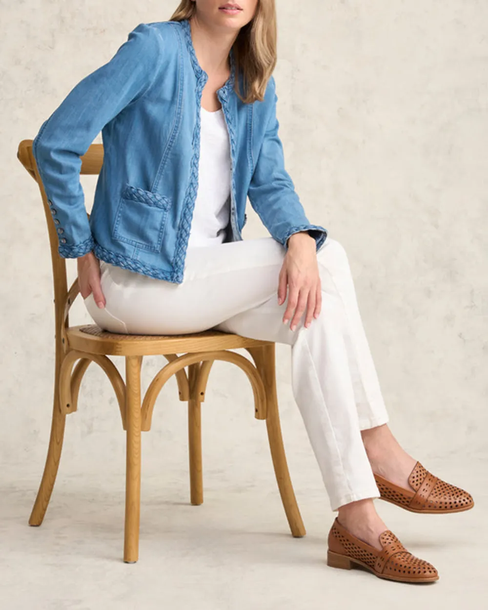 Braid Trim Denim Jacket - Aged Indigo