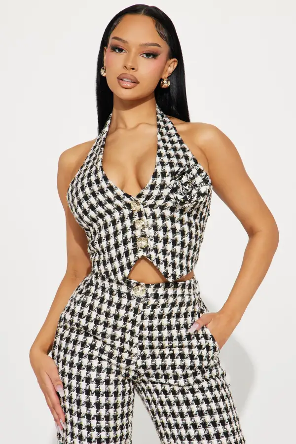 Naya Tweed Vest Pant Set - Black/White