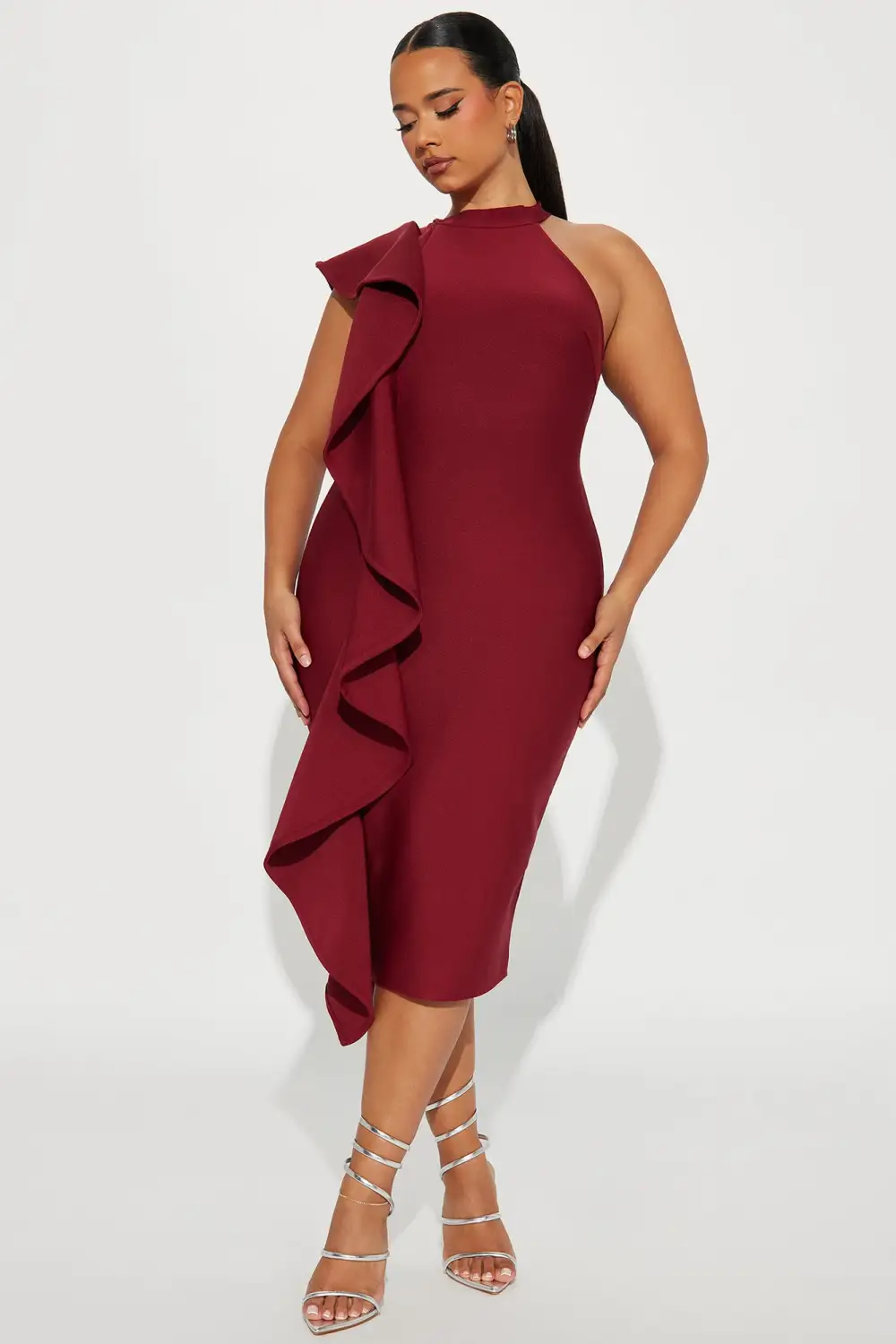 Raylin Bandage Midi Dress - Burgundy